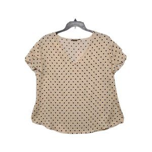 BloomChic Womens Plus Size 16 V Neck Flutter Sleeve Top Ivory Polka Dot
